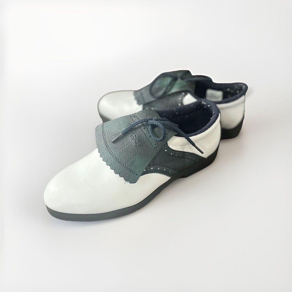 FootJoy GreenJoy Golf Shoe White Green Plaid Lace Up Women's Sz 6.5M Cleat 48934